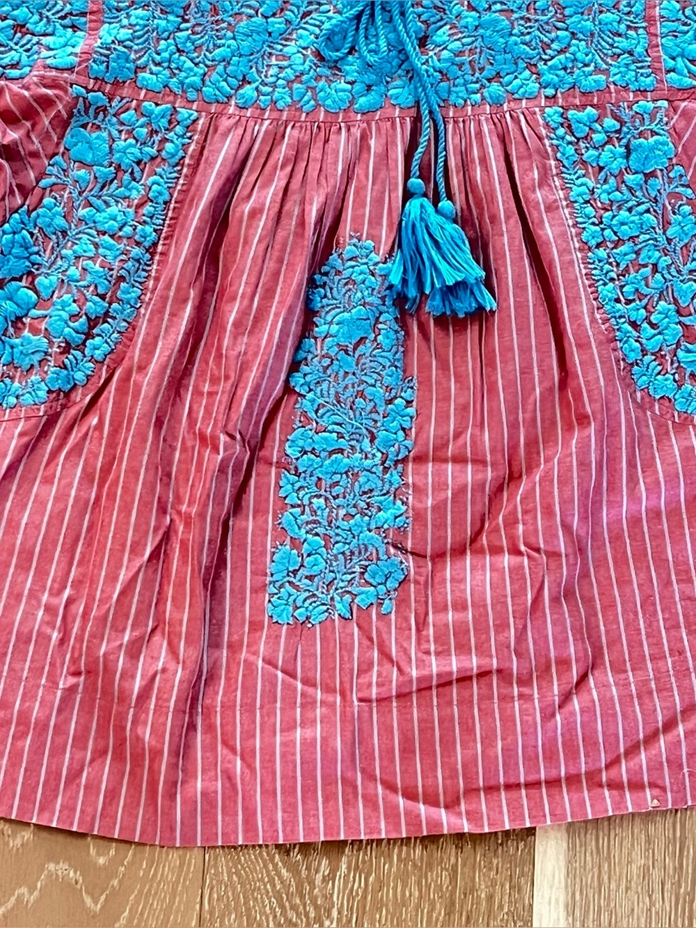 Sister Mary Embroidered Boho Top Pink Blue Striped Tassel Size M - Picture 5 of 8